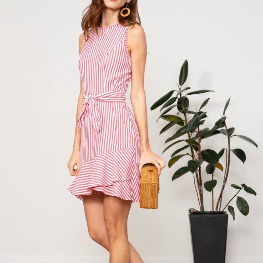 Lucy Paris Adeline Cotton Ticking Flounce Hem Dress NWT